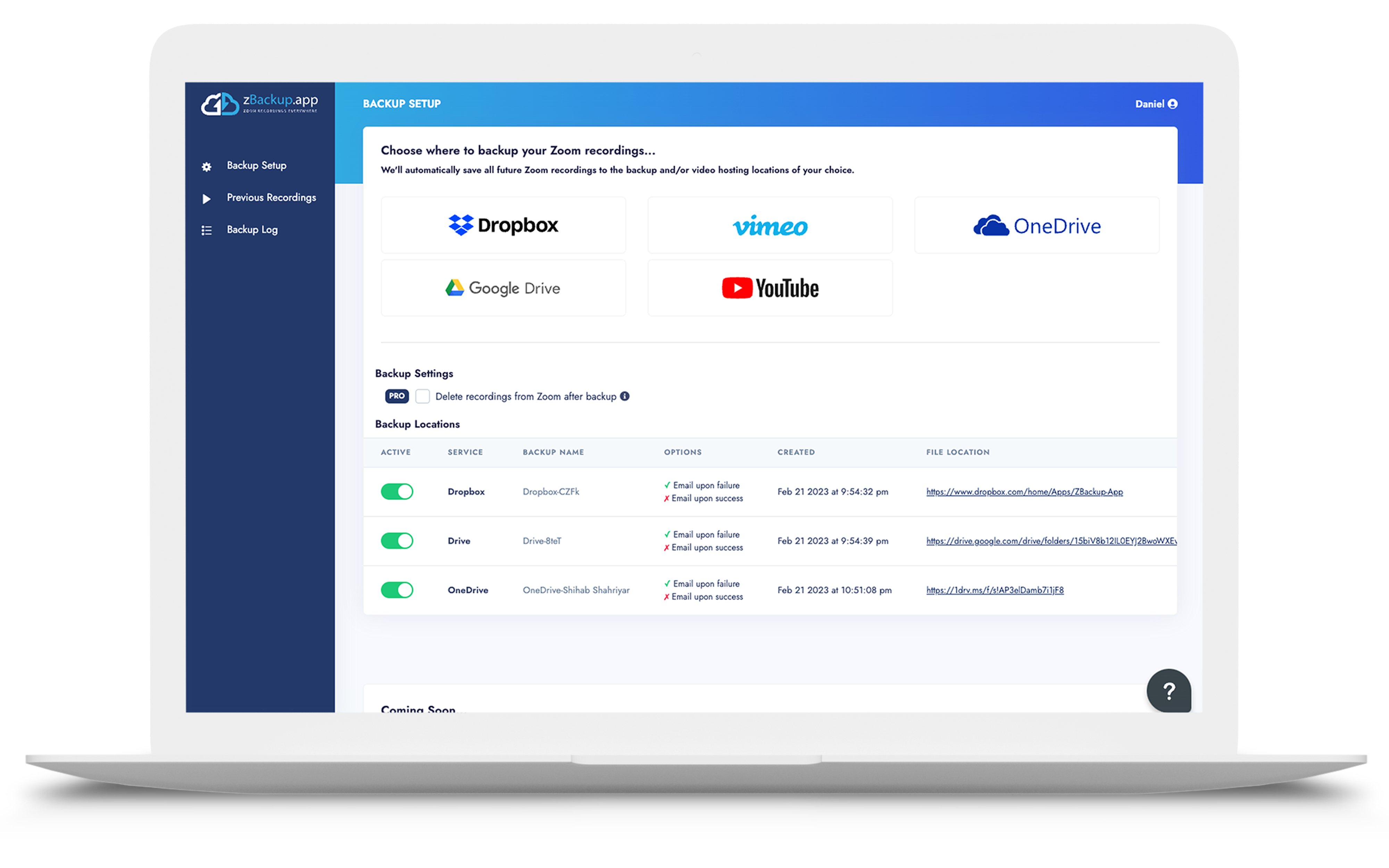 zBackup.app automatically uploads Zoom recordings to the cloud.